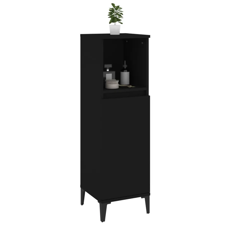 Armoire de salle de bain noir 30x30x100 cm bois d'ingénierie - 5