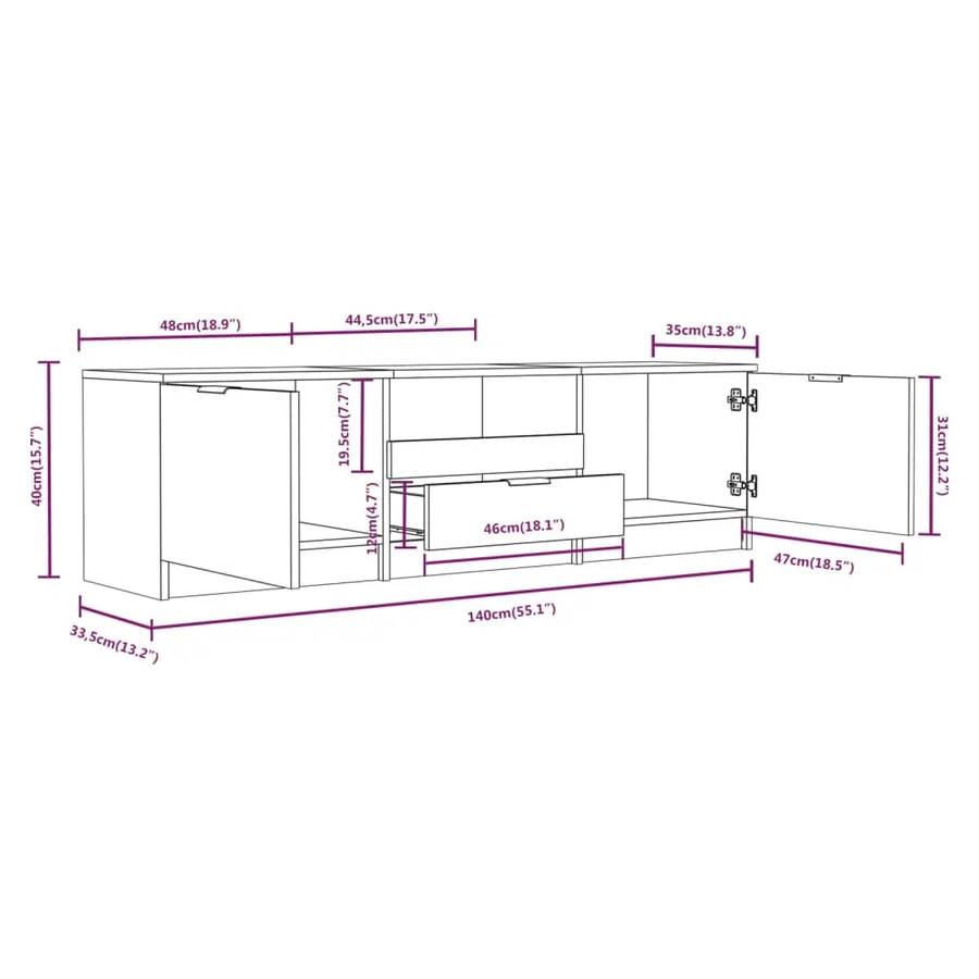 Meuble TV Chêne fumé 140x35x40 cm Bois d'ingénierie - 7