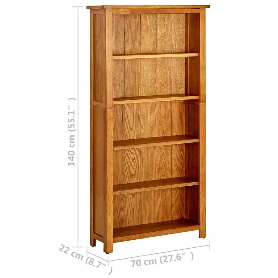 Bibliothèque à 5 étagères 70x22x140 cm Bois de chêne massif - 6