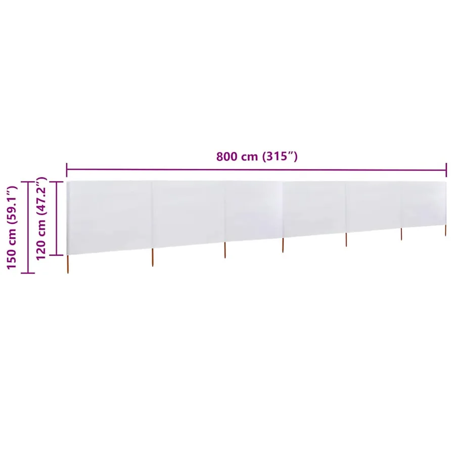 Paravent 6 panneaux Tissu 800 x 120 cm Blanc sable - 6