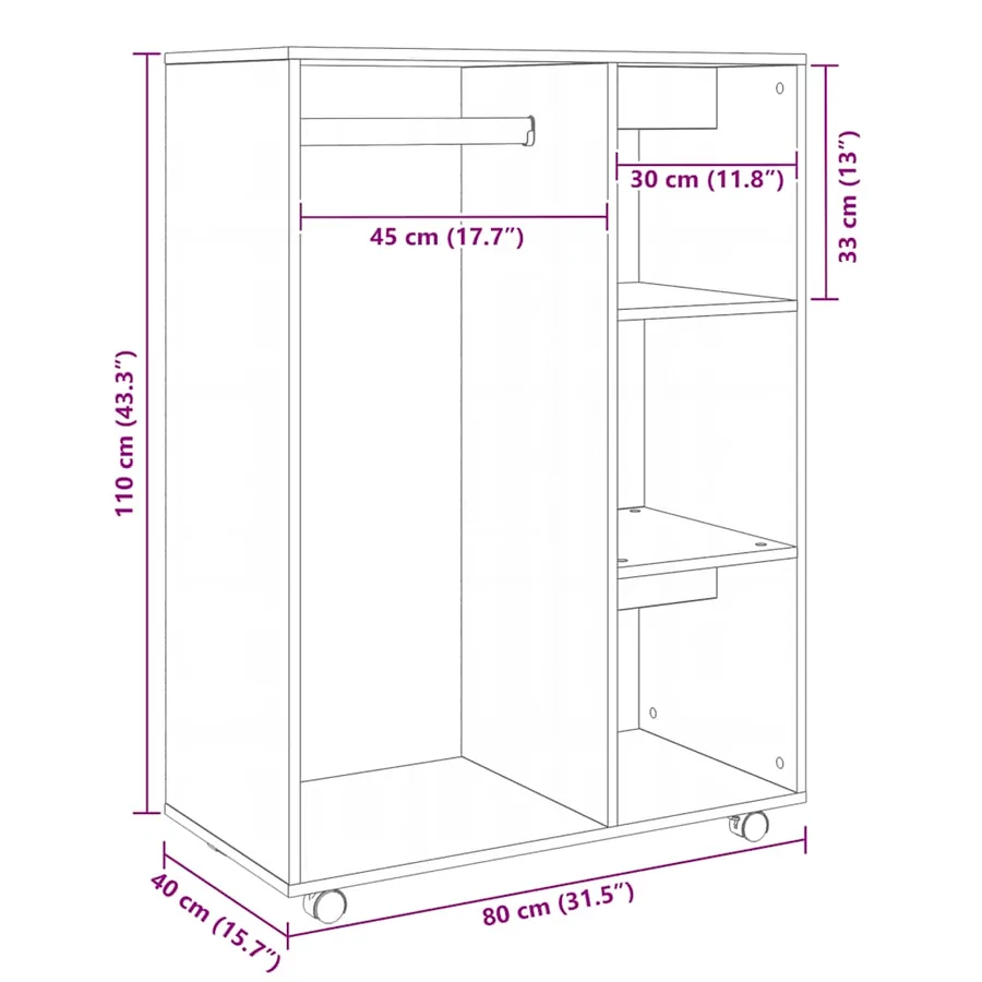 Garde-robe Gris béton 80x40x110 cm Bois d’ingénierie - 9