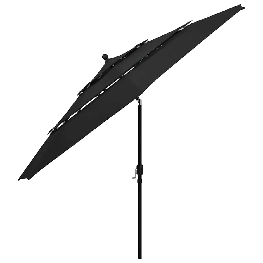 Parasol de jardin à 3 niveaux avec mât en aluminium noir 3,5 m - 3