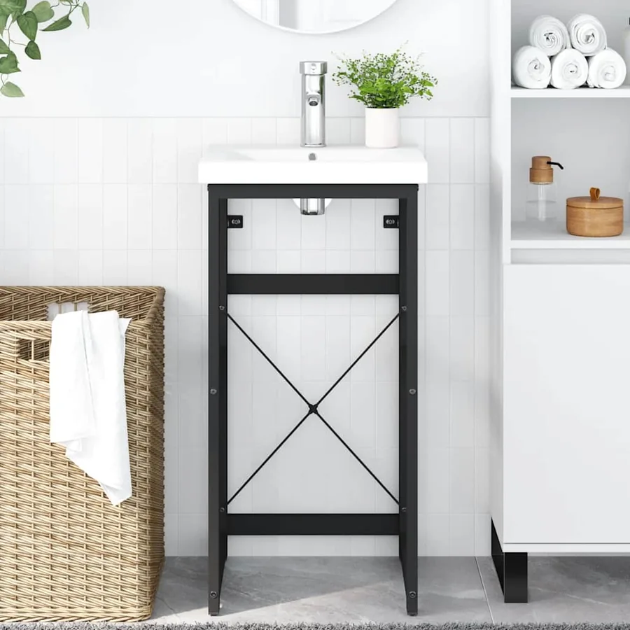 Cadre de lavabo de salle de bain Noir 40x38x83 cm Fer