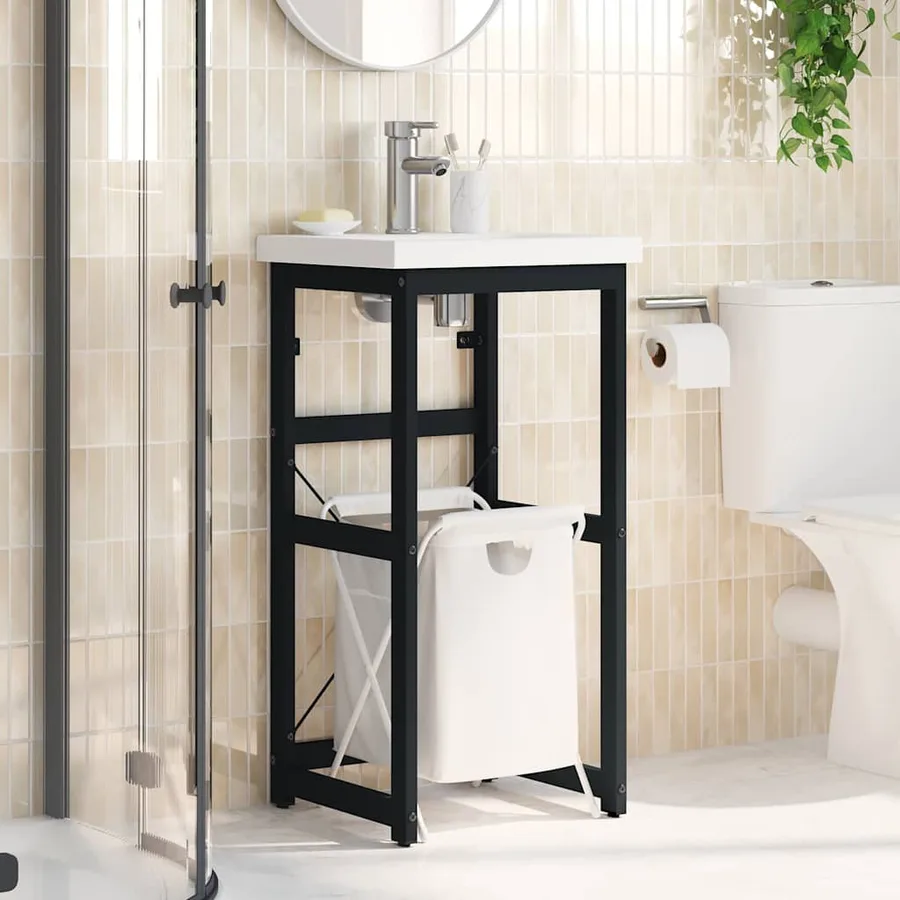 Cadre de lavabo de salle de bain Noir 40x38x83 cm Fer - 3