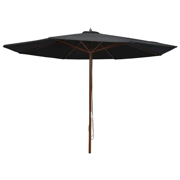 Parasol d'extérieur avec mât en bois 350 cm Noir