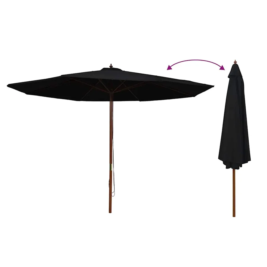 Parasol d'extérieur avec mât en bois 350 cm Noir - 3