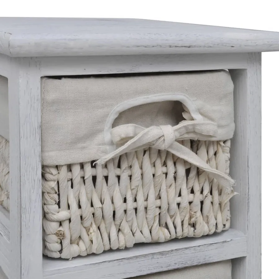 Étagère de rangement en bois 4 paniers en tissage Blanc - 3