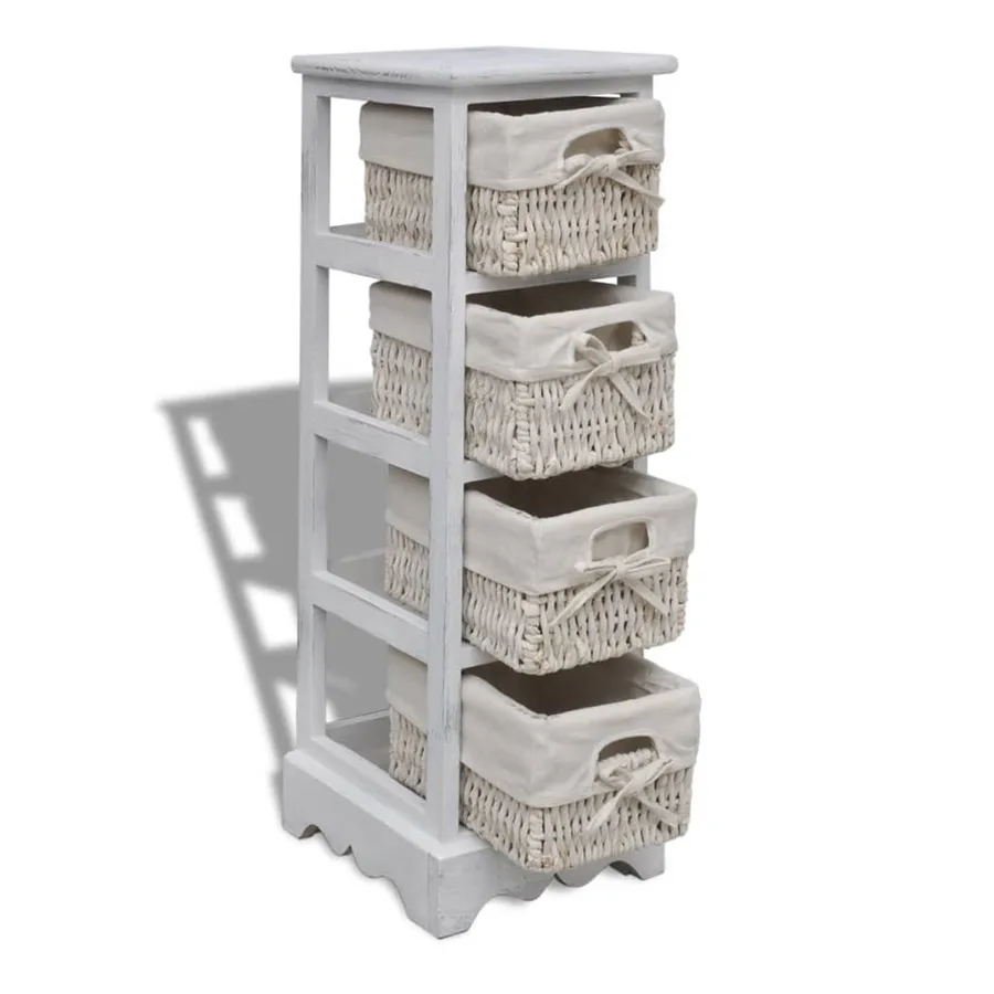 Étagère de rangement en bois 4 paniers en tissage Blanc - 5