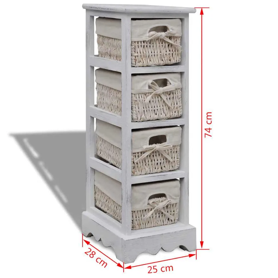 Étagère de rangement en bois 4 paniers en tissage Blanc - 7