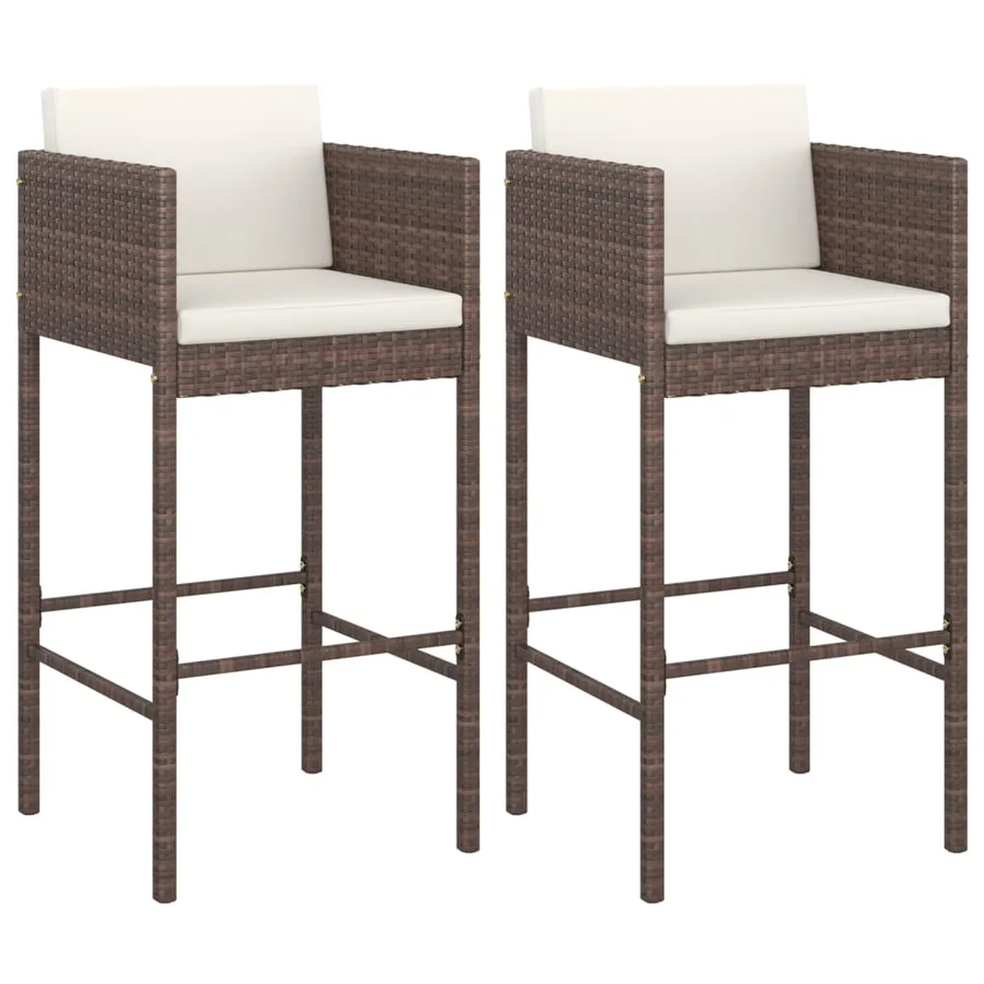 Tabourets de bar lot de 2 avec coussins marron résine tressée - 2