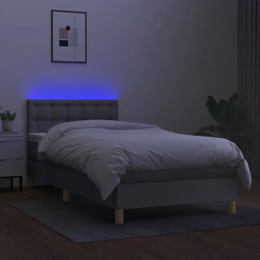 Sommier à lattes de lit avec matelas et LED Gris clair 90x200cm - 4