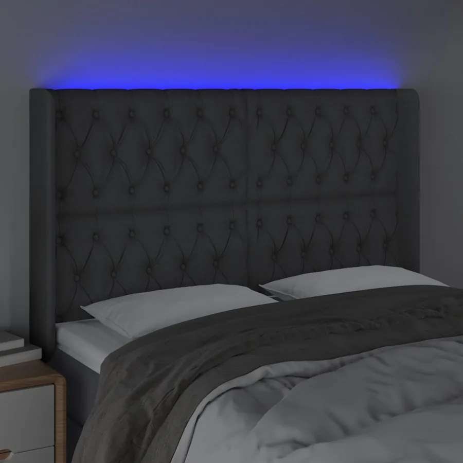 Tête de lit à LED Gris foncé 147x16x118/128 cm Tissu - 4