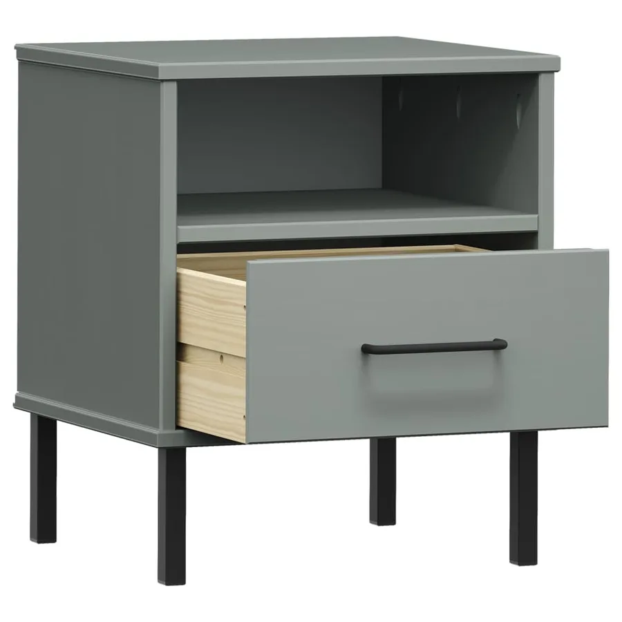 Table de chevet avec pieds en métal Gris Bois pin massif OSLO - 5