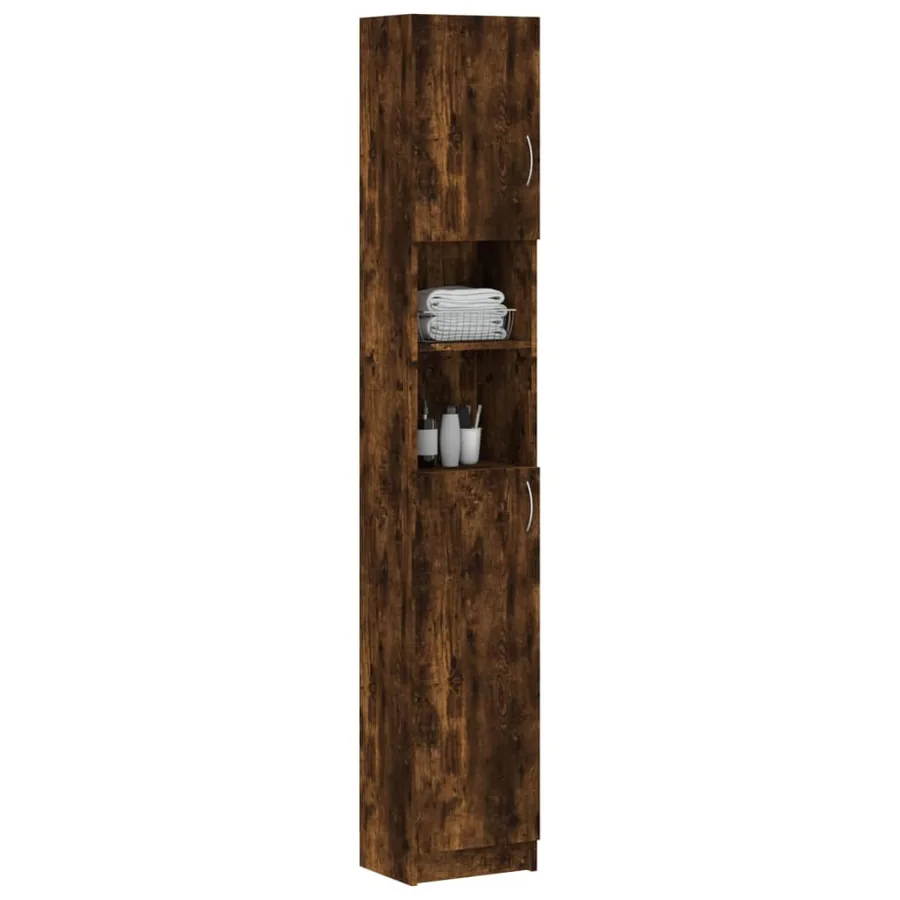 Armoire de bain Chêne fumé 32x25,5x190 cm Bois d'ingénierie - 3