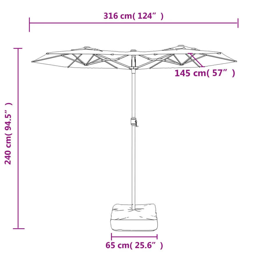 Parasol de jardin à double tête avec LED terre cuite 316x145 cm - 10