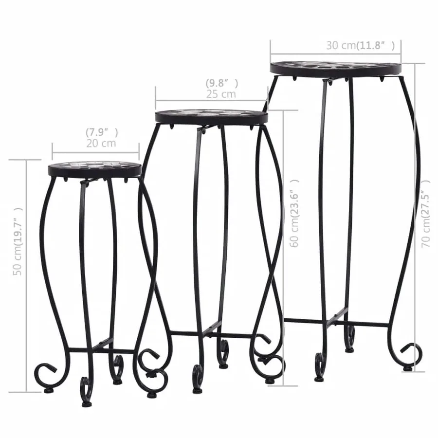 Tables mosaïque 3 pcs noir et blanc Céramique - 8