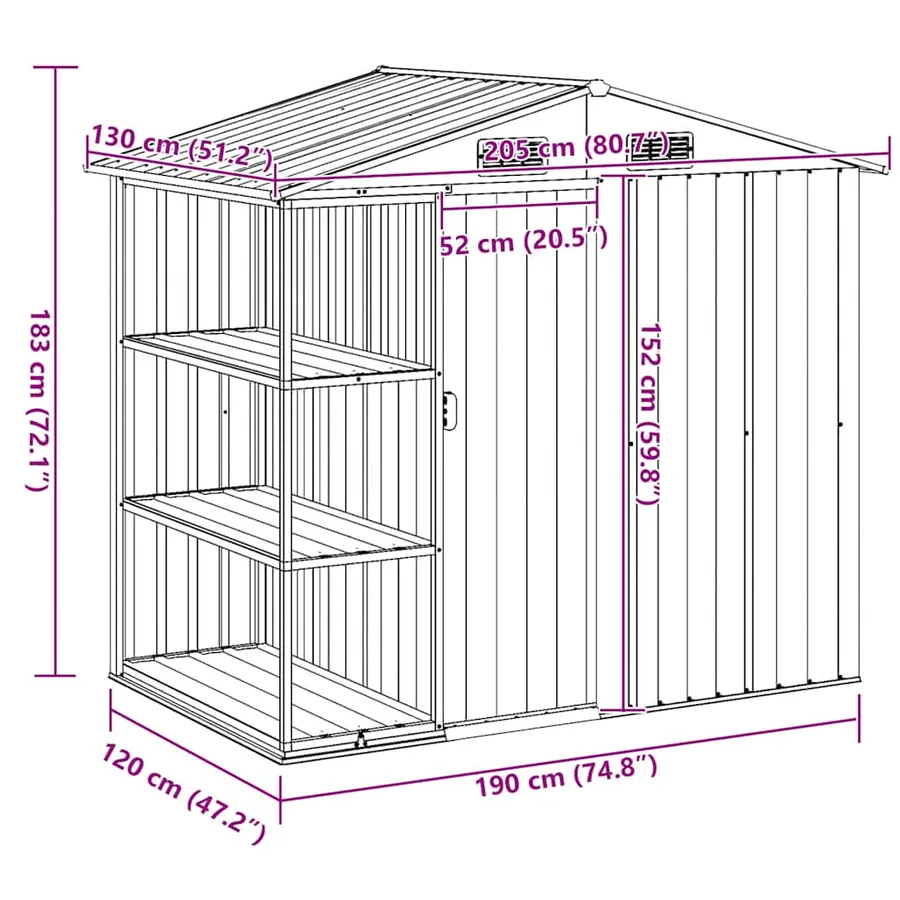 Abri de jardin avec étagère Anthracite 205x130x183 cm Fer - 10