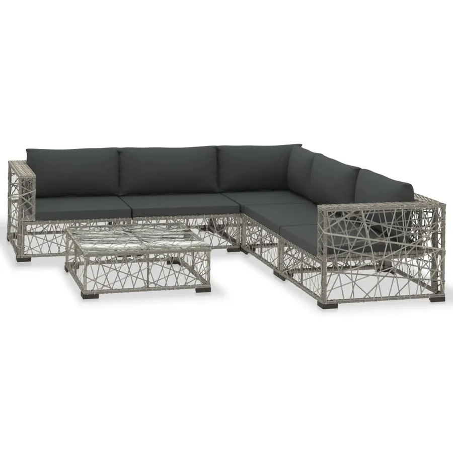 Salon de jardin 6 pcs avec coussins résine tressée gris - 2