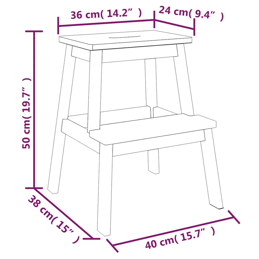 Tabouret-escabeau 2 marches 40x38x50 cm Bois d'acacia solide - 8