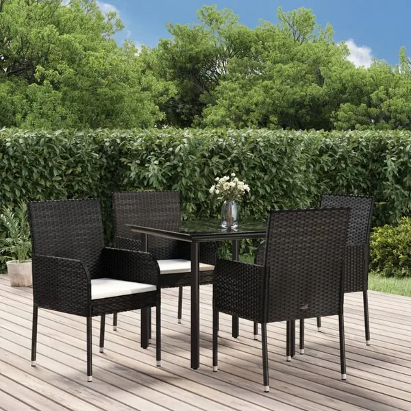 Ensemble à manger de jardin coussins 5pcs Noir Résine tressée