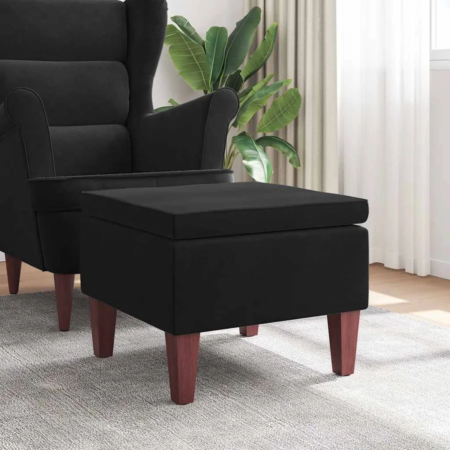 Tabouret avec pieds en bois Noir Velours