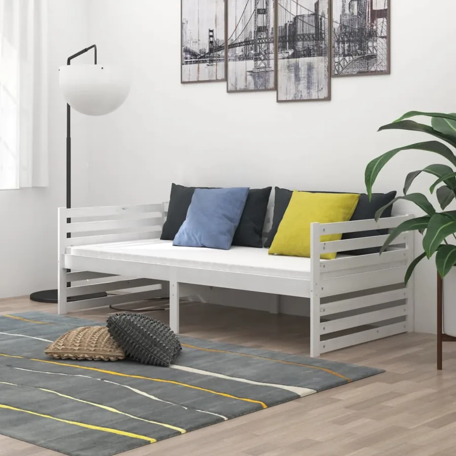 Lit de jour sans matelas blanc bois de pin massif 90x200 cm - 3