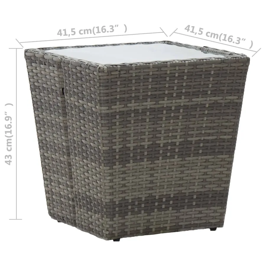 Table à thé Gris 41,5x41,5x43 cm Résine tressée et verre trempé - 6