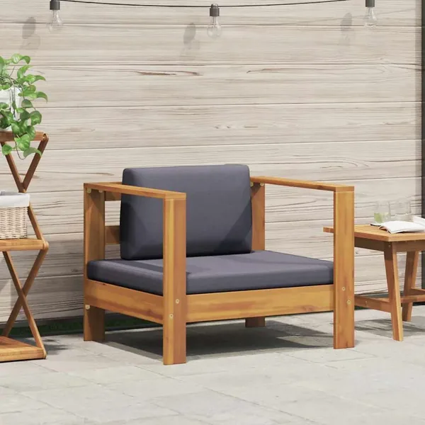 Chaise de jardin avec coussin Gris foncé Bois d'acacia solide
