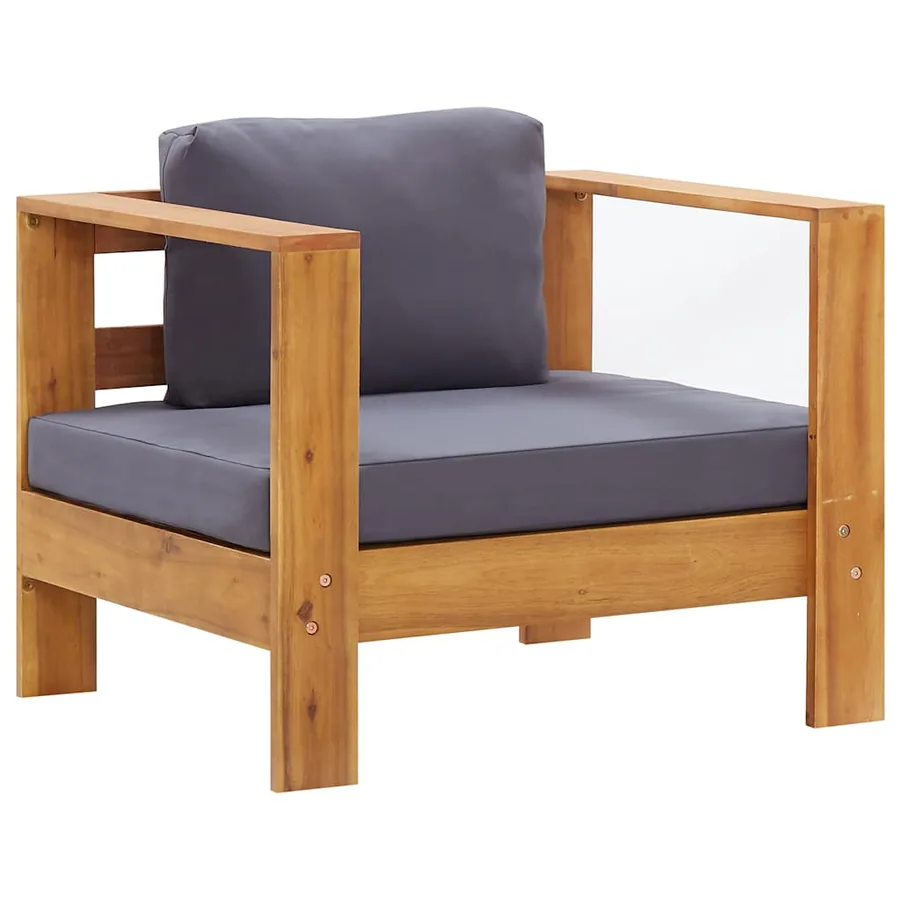 Chaise de jardin avec coussin Gris foncé Bois d'acacia solide - 2