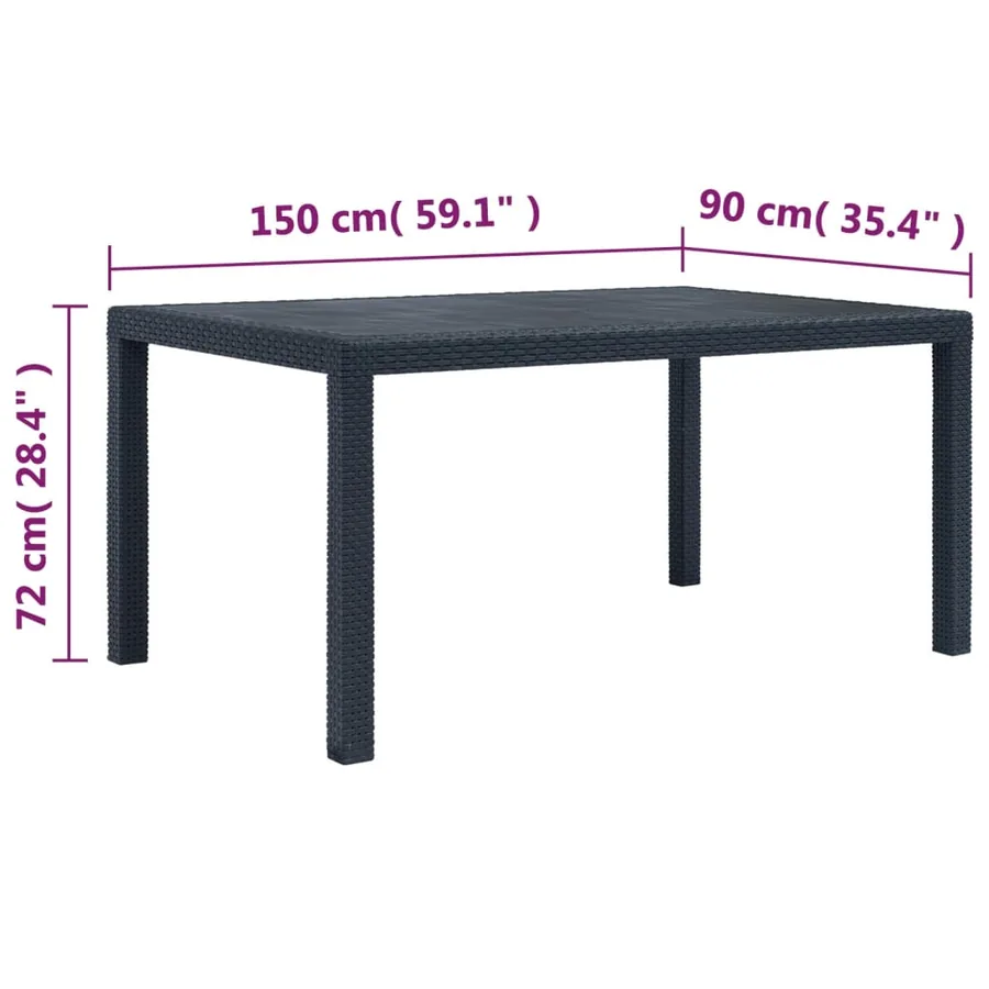 Table de jardin Anthracite 150x90x72 cm Plastique Aspect rotin - 5
