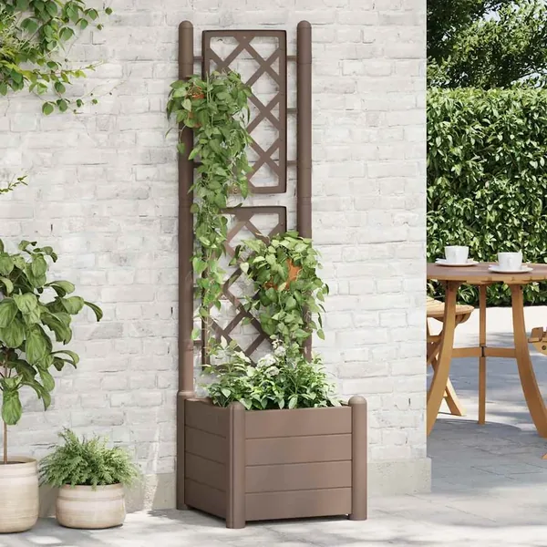 Jardinière avec treillis 43x43x142 cm PP Moka