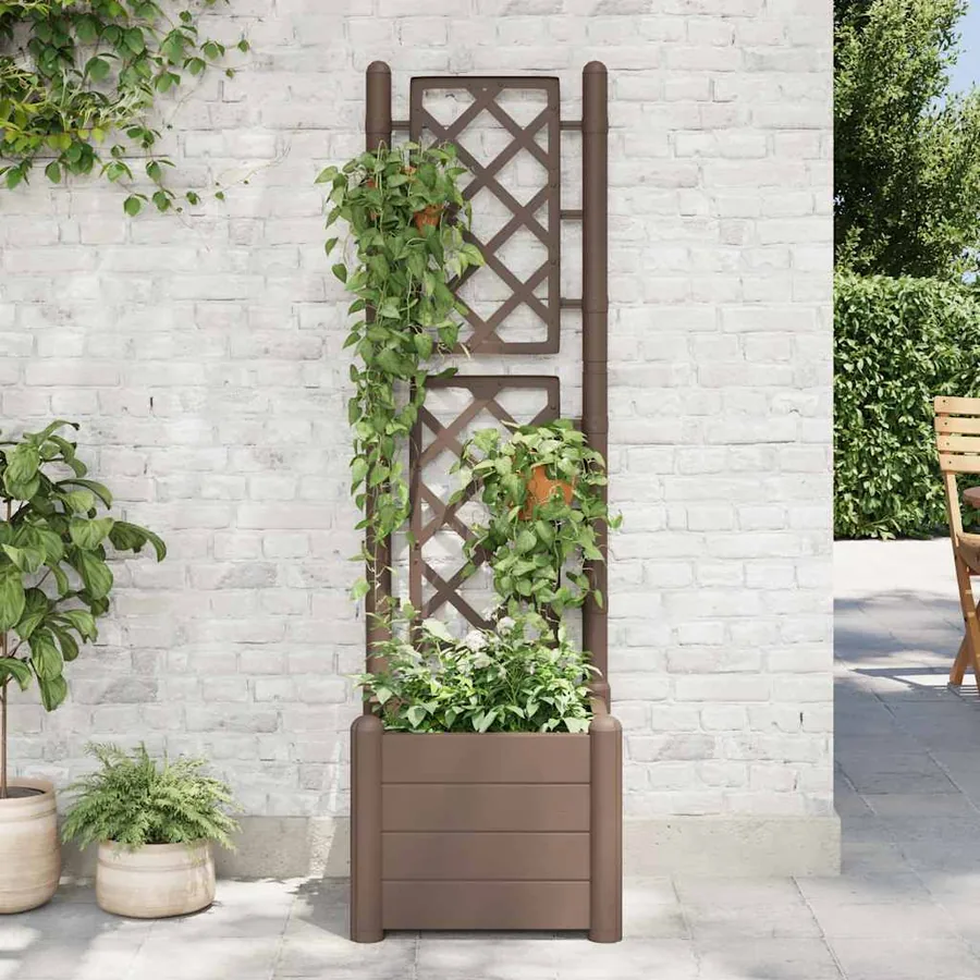 Jardinière avec treillis 43x43x142 cm PP Moka - 3