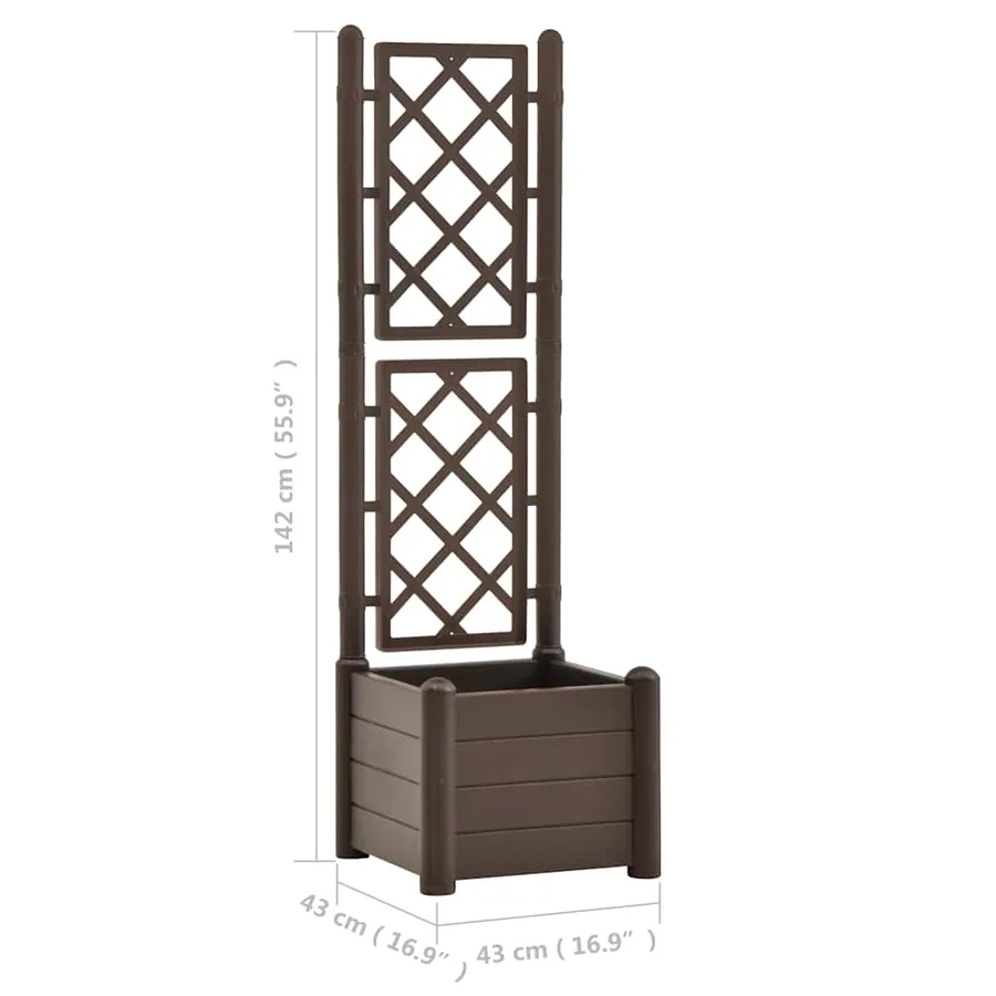 Jardinière avec treillis 43x43x142 cm PP Moka - 8