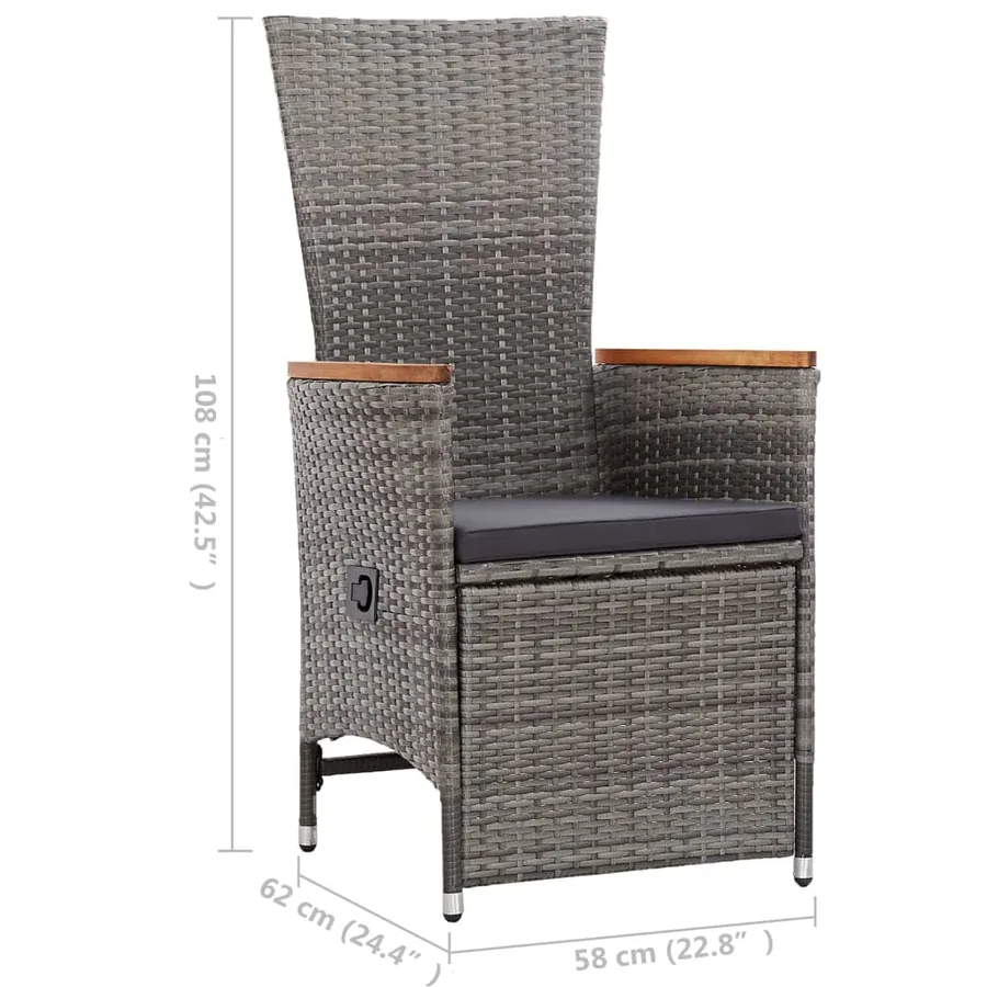 Chaise inclinable de jardin 2pc et coussins Résine tressée Gris - 11