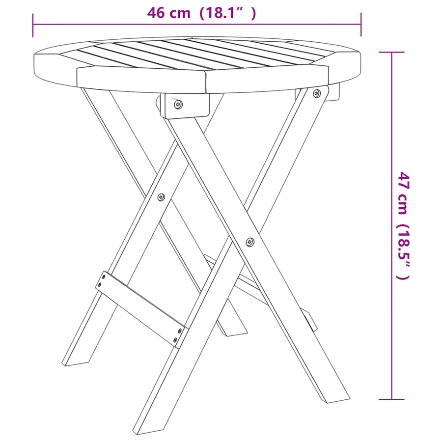 Table pliable de jardin blanc Ø 46 cm bois d'acacia solide - 6