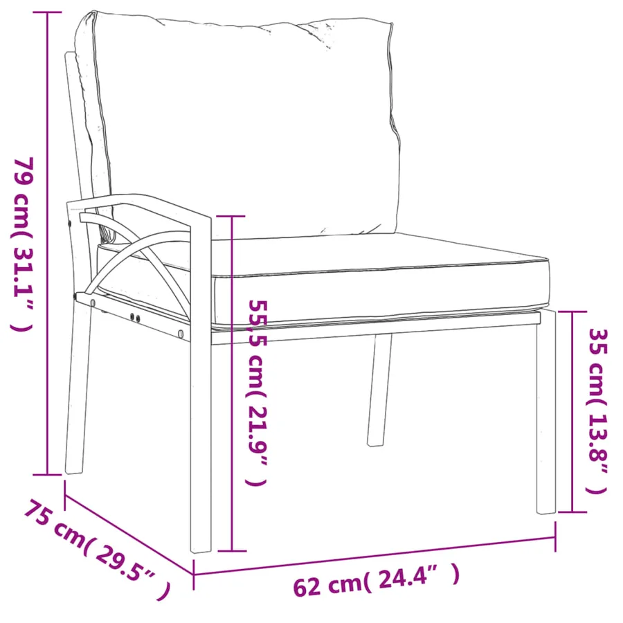 Chaises de jardin avec coussins gris lot de 2 62x75x79 cm acier - 9