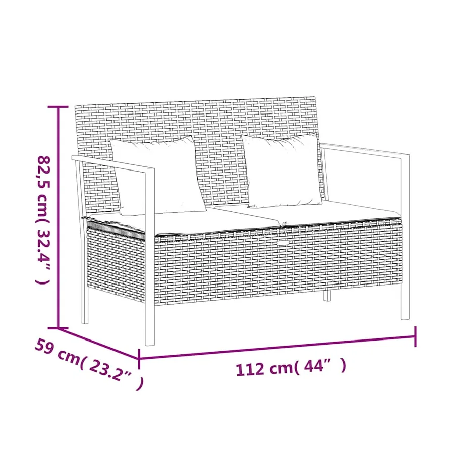 Banc de Jardin à 2 Places avec Coussins Noir Résine Tressée - 9