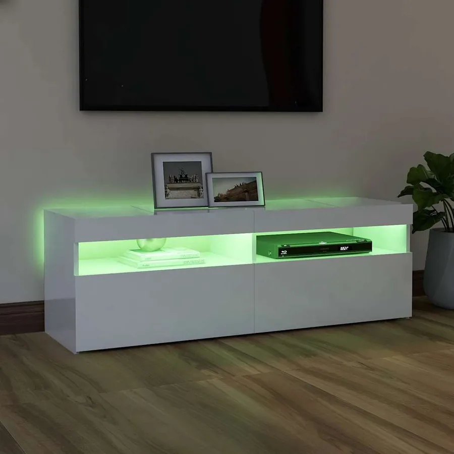 Meuble TV avec lumières LED blanc brillant 120x35x40 cm - 15