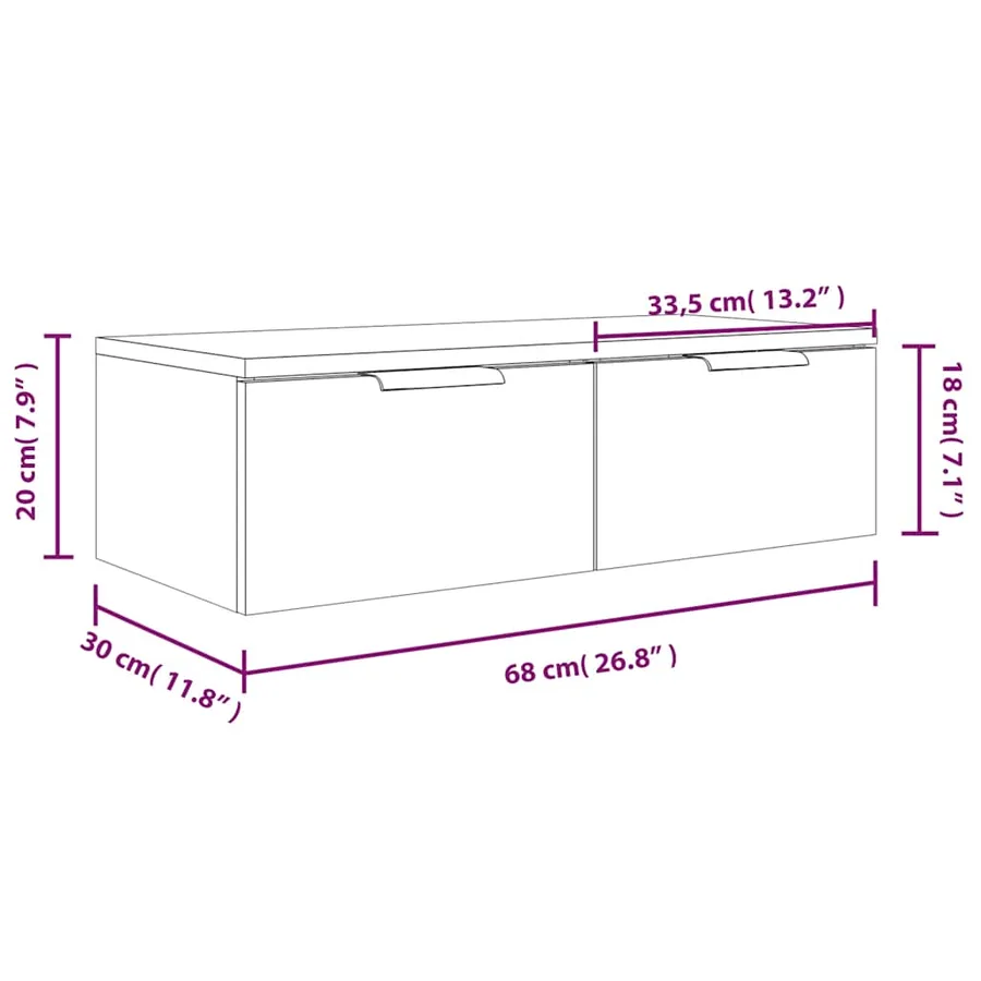 Armoires murales 2 pcs blanc 68x30x20 cm Bois d'ingénierie - 11