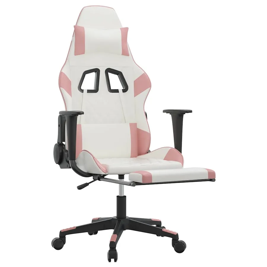 Chaise de jeu de massage avec repose-pied Blanc&Rose Similicuir - 3