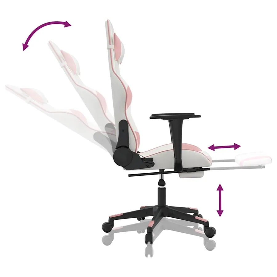 Chaise de jeu de massage avec repose-pied Blanc&Rose Similicuir - 7