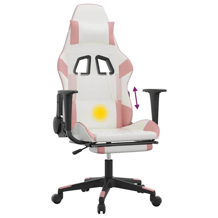 Chaise de jeu de massage avec repose-pied Blanc&Rose Similicuir - 8