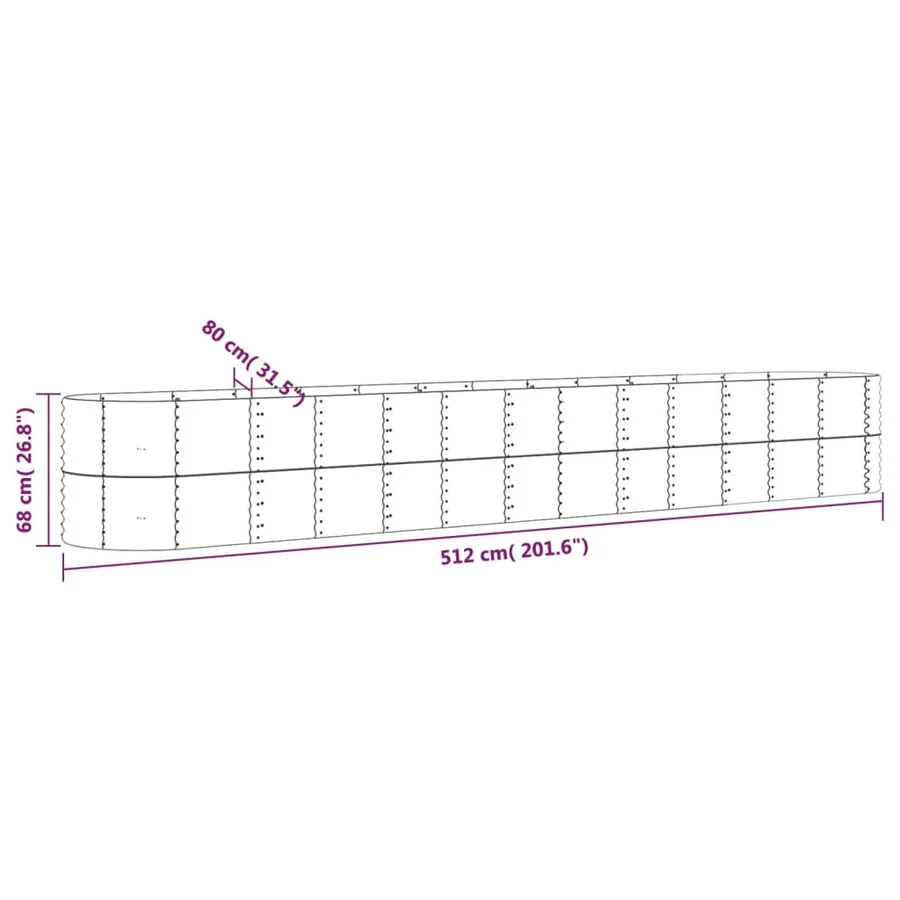 Lit surélevé de jardin Acier enduit de poudre 512x80x68 cm gris - 6