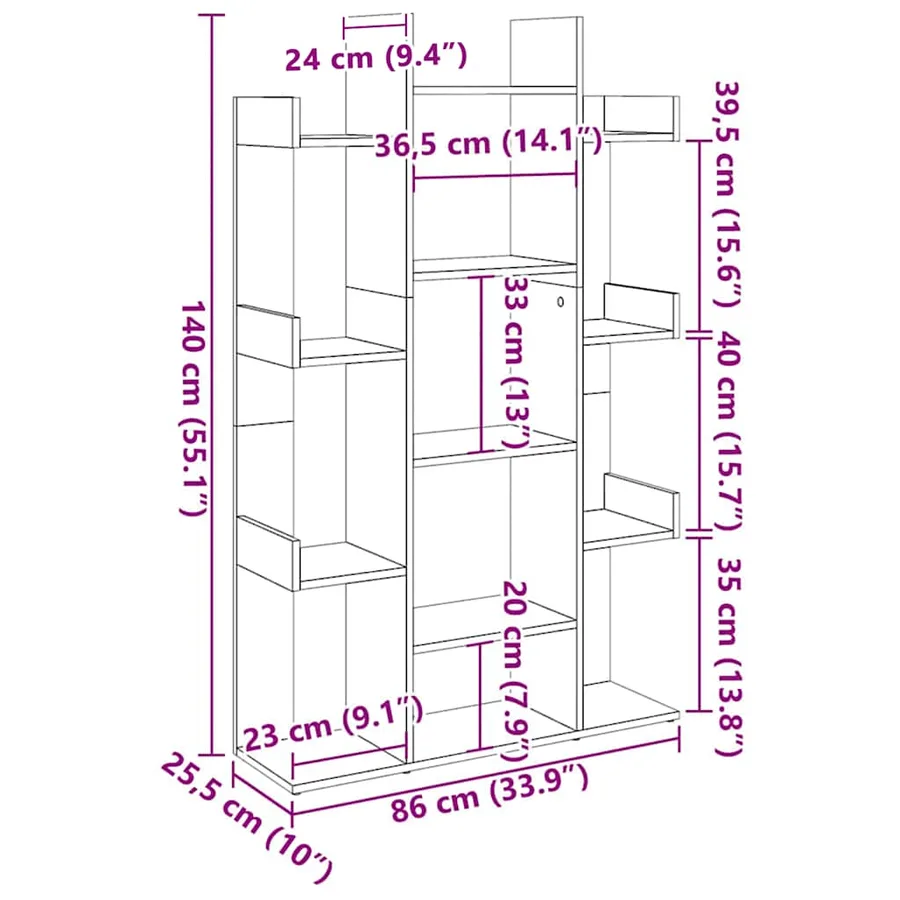 Bibliothèque Gris béton 86x25,5x140 cm Bois d’ingénierie - 7