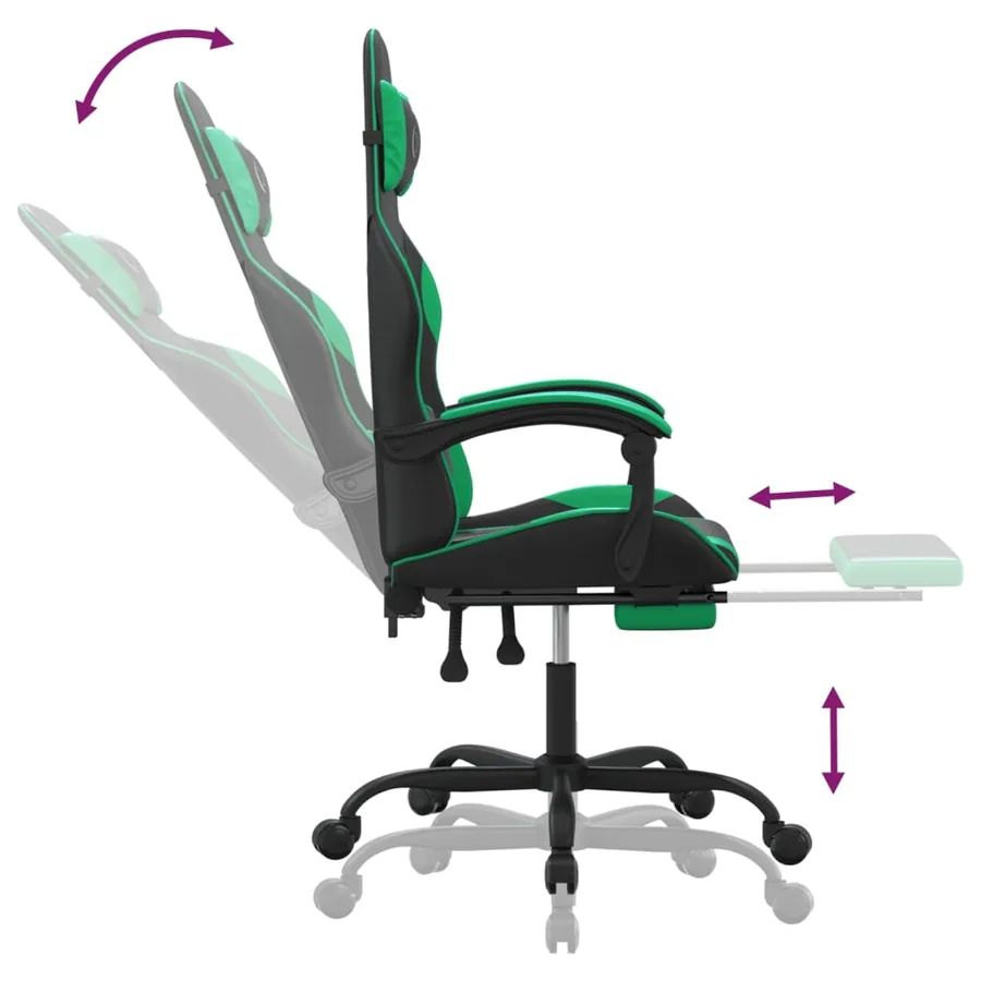 Chaise de jeu avec repose-pied Noir et vert Similicuir - 7