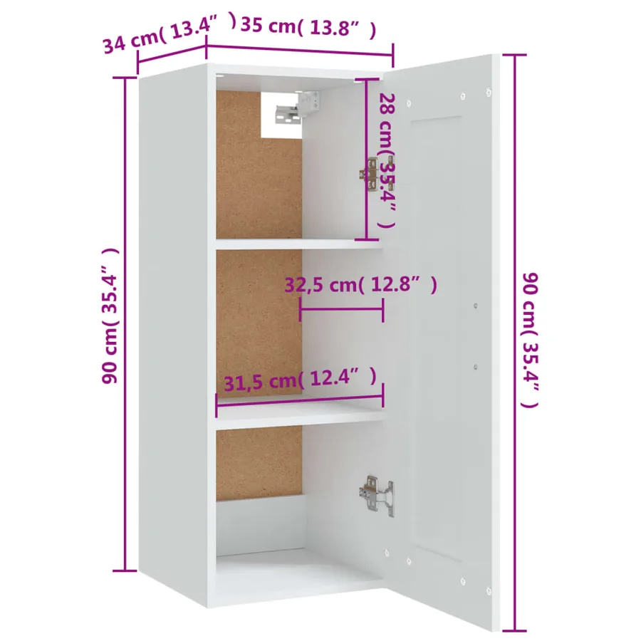 Armoire suspendue Blanc 35x34x90 cm Bois d'ingénierie - 10