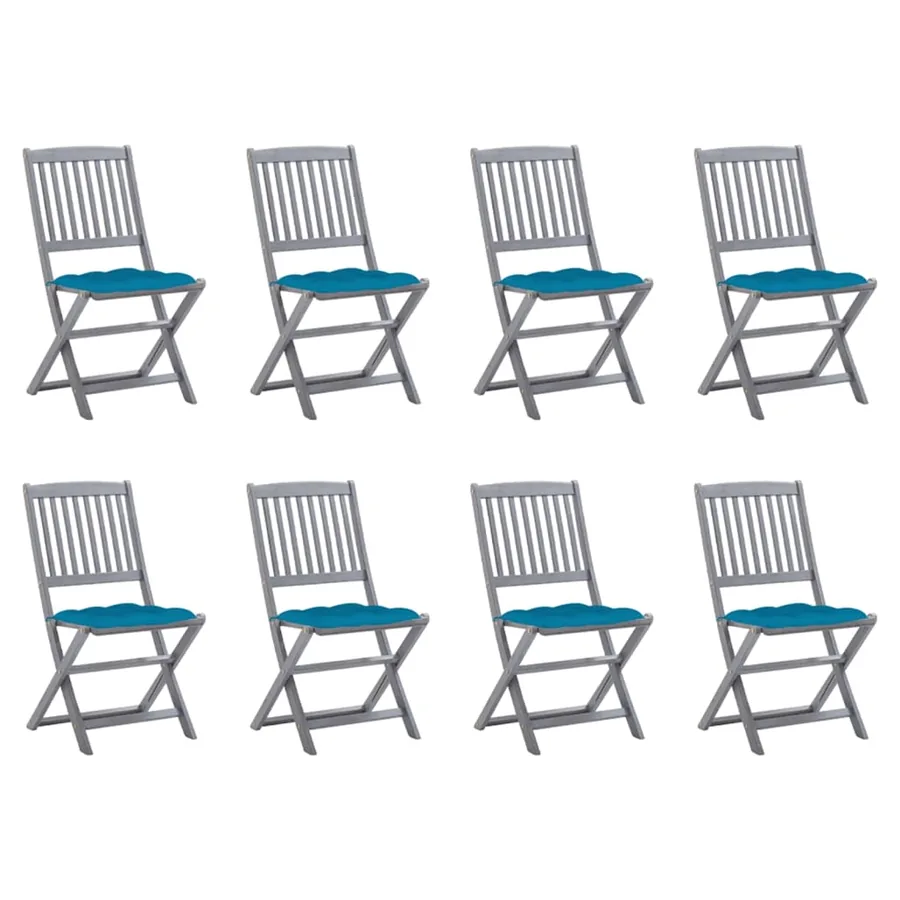 Chaises pliables d'extérieur lot de 8 et coussins Bois d'acacia