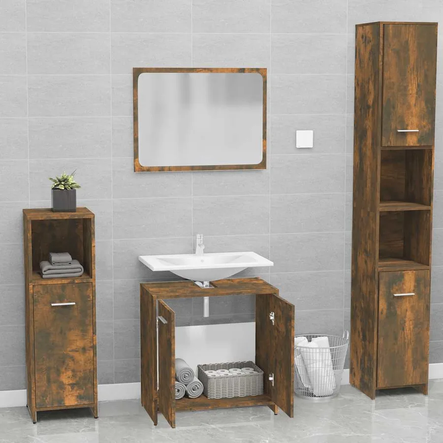 Meubles de salle de bain Chêne fumé Bois d'ingénierie - 3