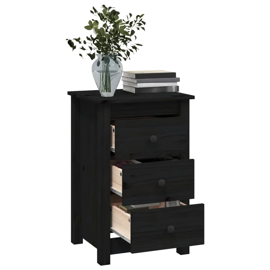 Tables de chevet 2 pcs Noir 40x35x61,5 cm Bois de pin massif - 9