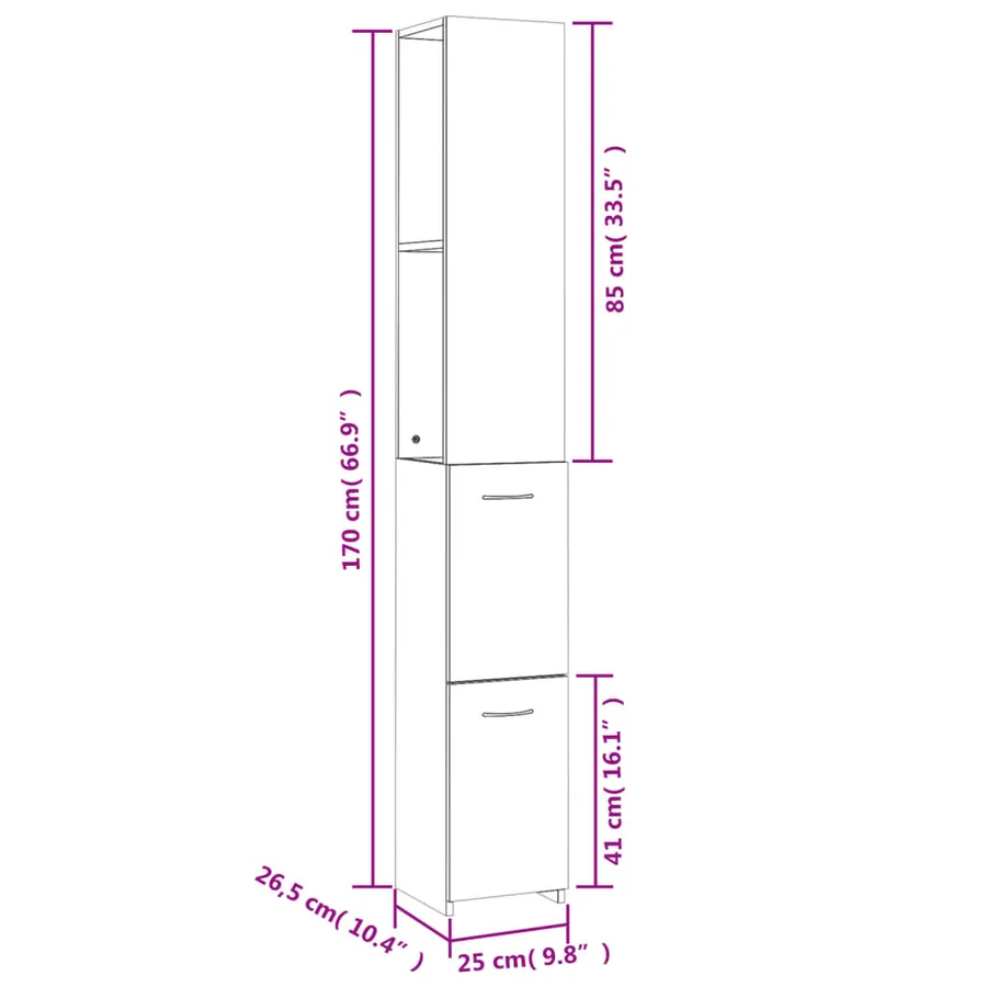 Armoire de bain sonoma gris 25x26,5x170 cm bois d'ingénierie - 8
